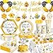 Yingoto 207 PCS What Will Baby Bee Gender Reveal Decorations What Will Baby Bee Tableware Set with Plates Napkins 2 Tablecloths Banner Cake Topper for Bee Gender Reveal Decorations Serves 25 - Image 3