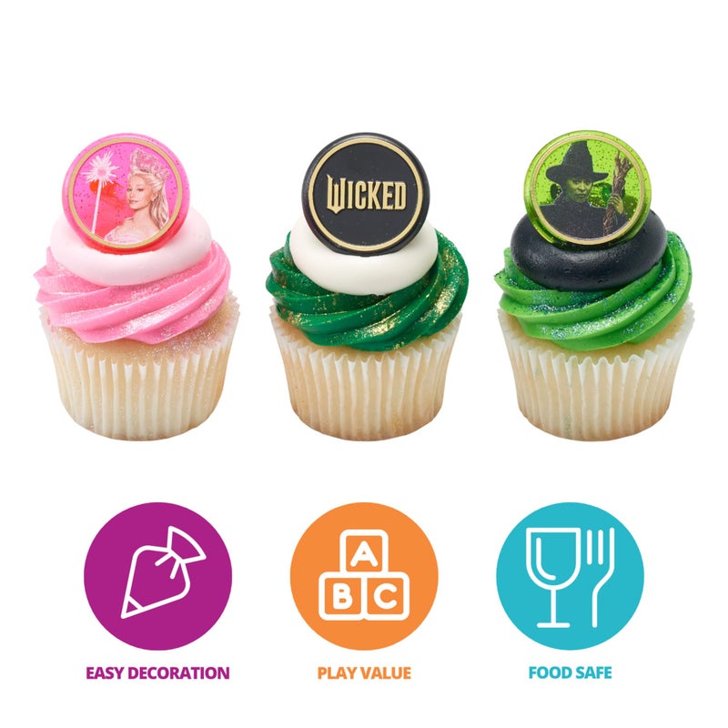 DecoPac Wicked Cupcake Rings With Glinda And Elphaba  24 Cupcake Toppers For Cakes  Birthday's  Celebrations  Food Safe Cake Decorations - 24 Pack  - Image 2