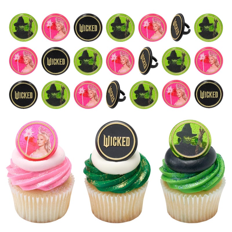 DecoPac Wicked Cupcake Rings With Glinda And Elphaba  24 Cupcake Toppers For Cakes  Birthday's  Celebrations  Food Safe Cake Decorations - 24 Pack  - Image 1