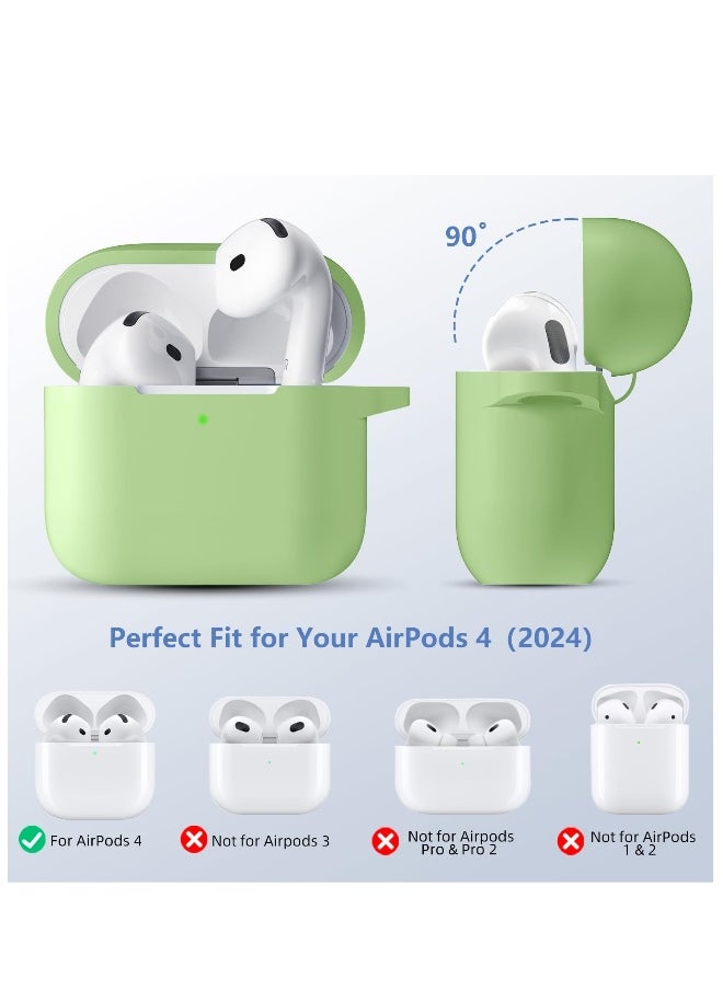 NIBEMINENT - AirPods 4 Case Cover with Keychain Full Body Protective Shockproof Cute Soft Silicone Compatible with Airpods 4th Generation Case 2024 for Women Men Front LED Visible Green - Image 1