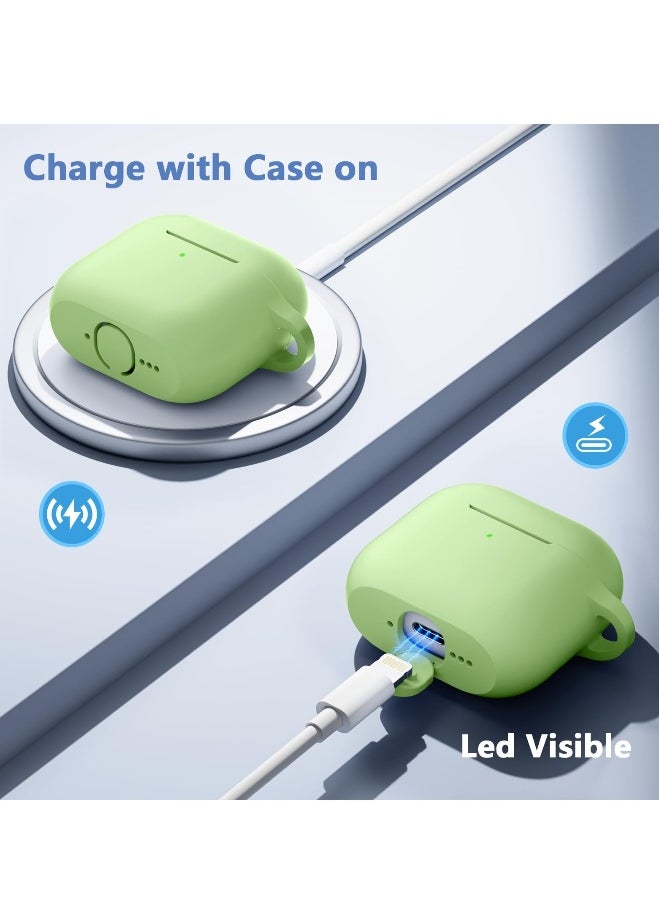 NIBEMINENT - AirPods 4 Case Cover with Keychain Full Body Protective Shockproof Cute Soft Silicone Compatible with Airpods 4th Generation Case 2024 for Women Men Front LED Visible Green - Image 1