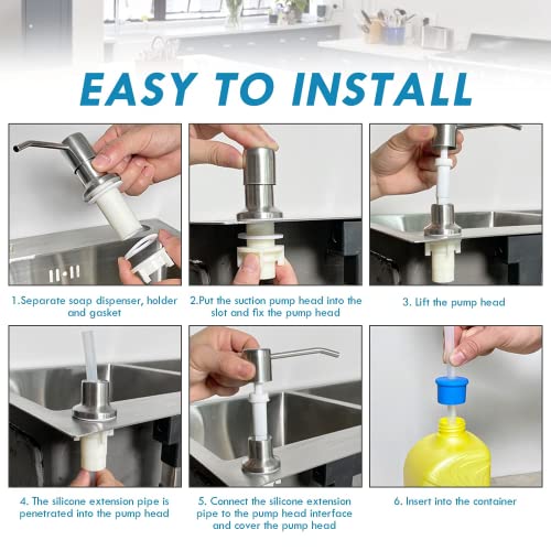 HANNEA® Soap Dispenser for Kitchen Sink With 47 Inches Tube Fixed HandWash Dispensers Pump Stainless Steel 360 ° Rotatable Press Down Soap Dispenser for Lotion, Body Wash, Hand Soap, Shampoo - Image 3
