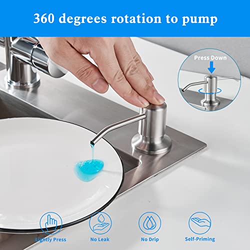 HANNEA® Soap Dispenser for Kitchen Sink With 47 Inches Tube Fixed HandWash Dispensers Pump Stainless Steel 360 ° Rotatable Press Down Soap Dispenser for Lotion, Body Wash, Hand Soap, Shampoo - Image 4