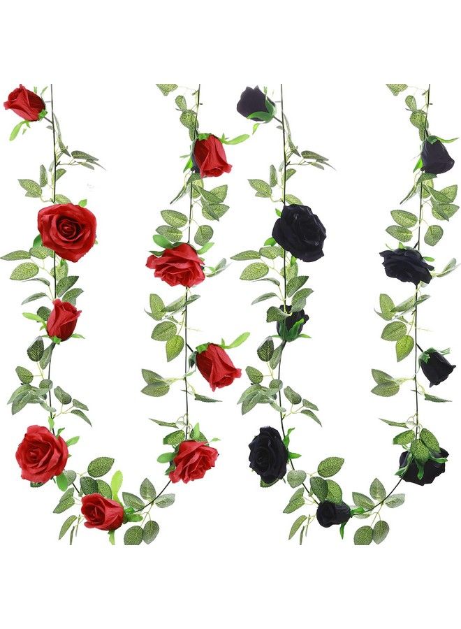 Greentime 2Pcs Artificial Flower Garland 13 Ft Fake Rose Vine 9 Heads Rose Garland For Wedding Arch Table Centerpiece Arrangement Room Baby Shower Birthday Decor (Black And Red) - Image 3