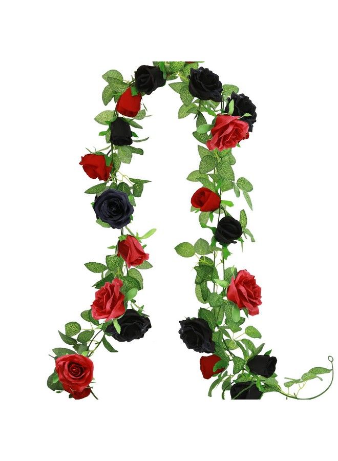 Greentime 2Pcs Artificial Flower Garland 13 Ft Fake Rose Vine 9 Heads Rose Garland For Wedding Arch Table Centerpiece Arrangement Room Baby Shower Birthday Decor (Black And Red) - Image 2