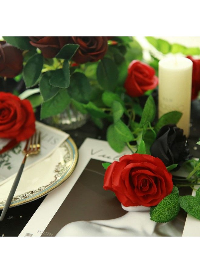 Greentime 2Pcs Artificial Flower Garland 13 Ft Fake Rose Vine 9 Heads Rose Garland For Wedding Arch Table Centerpiece Arrangement Room Baby Shower Birthday Decor (Black And Red) - Image 5