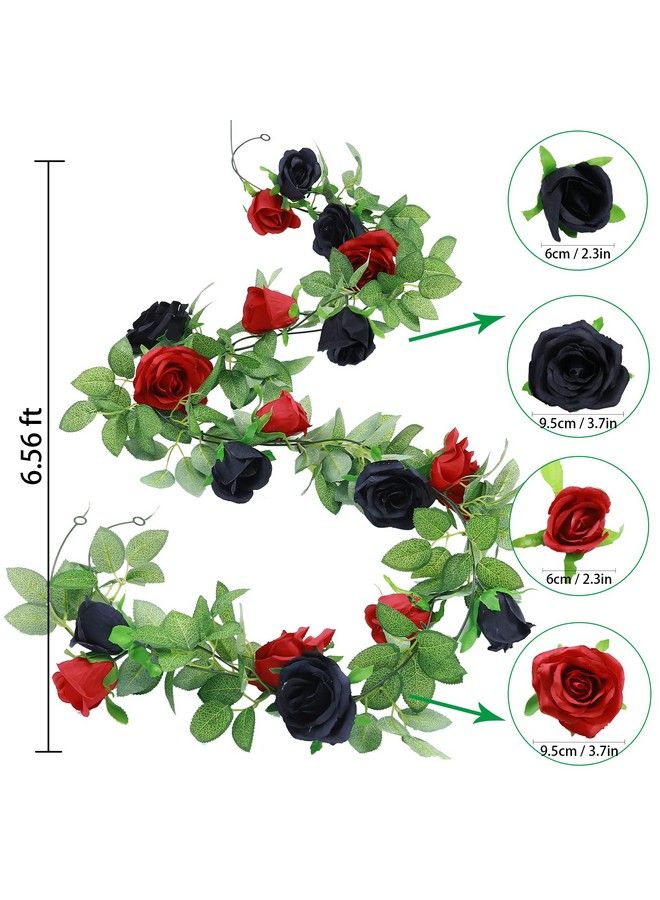Greentime 2Pcs Artificial Flower Garland 13 Ft Fake Rose Vine 9 Heads Rose Garland For Wedding Arch Table Centerpiece Arrangement Room Baby Shower Birthday Decor (Black And Red) - Image 4