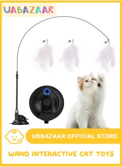 URbazaar Cat Feather Toys,Cat Wand Toy with Powerful Suction Cup,Interactive Cat Toy Detachable Feather Replacements with Bell for Indoor Cats （2 Extra Feathers）  - Image 1
