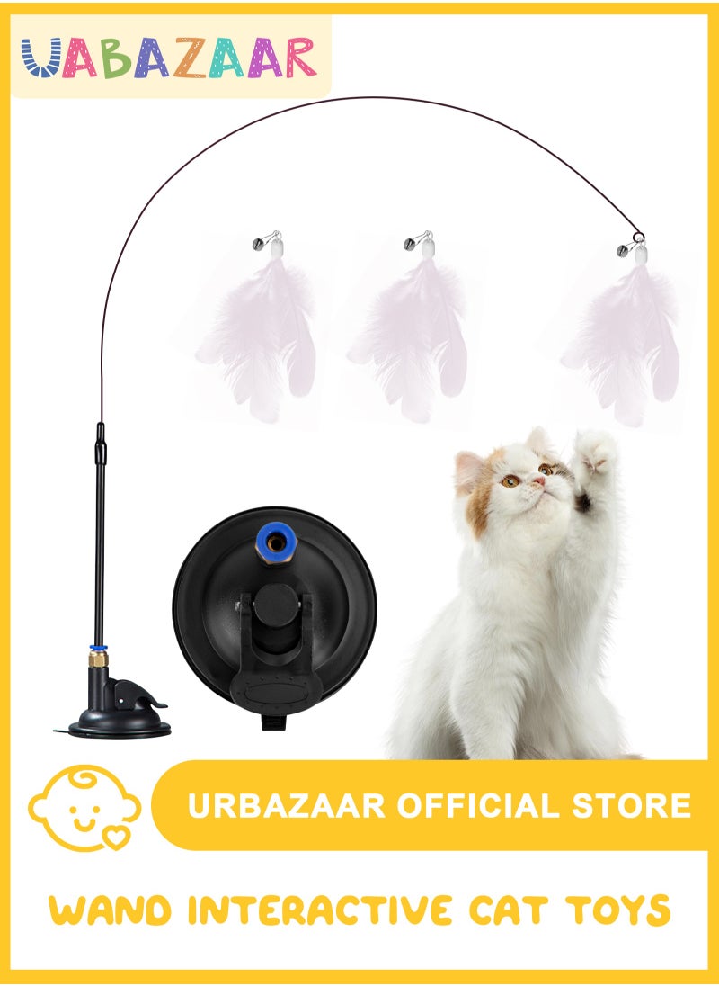 URbazaar - Cat Feather Toys,Cat Wand Toy with Powerful Suction Cup,Interactive Cat Toy Detachable Feather Replacements with Bell for Indoor Cats （2 Extra Feathers） - Image 1