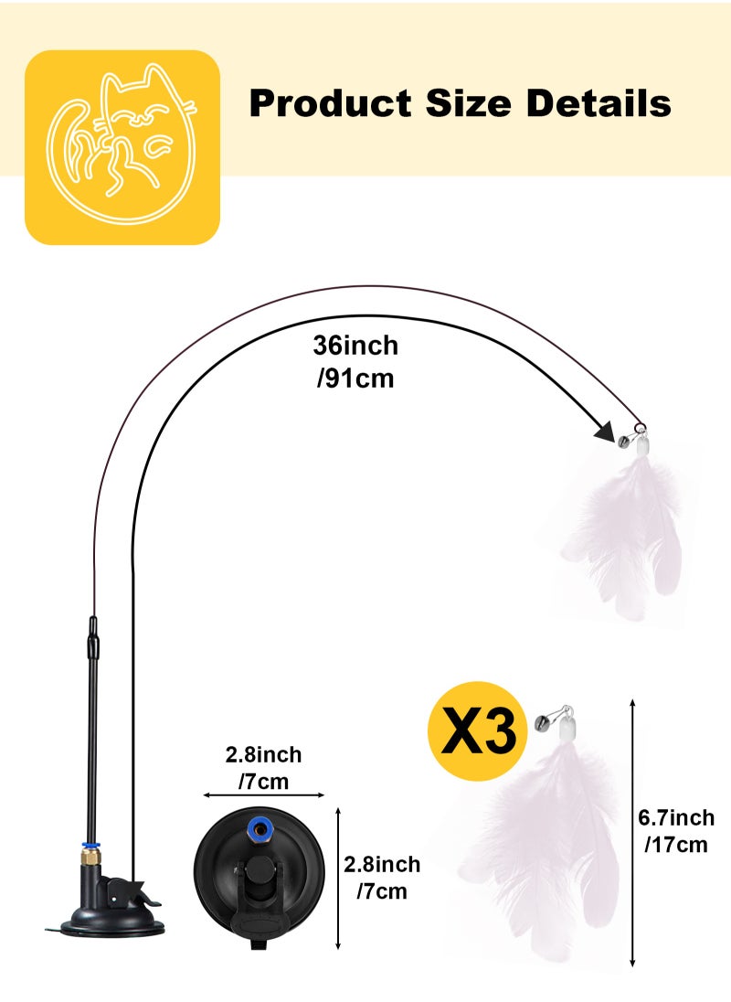 URbazaar - Cat Feather Toys,Cat Wand Toy with Powerful Suction Cup,Interactive Cat Toy Detachable Feather Replacements with Bell for Indoor Cats （2 Extra Feathers） - Image 1