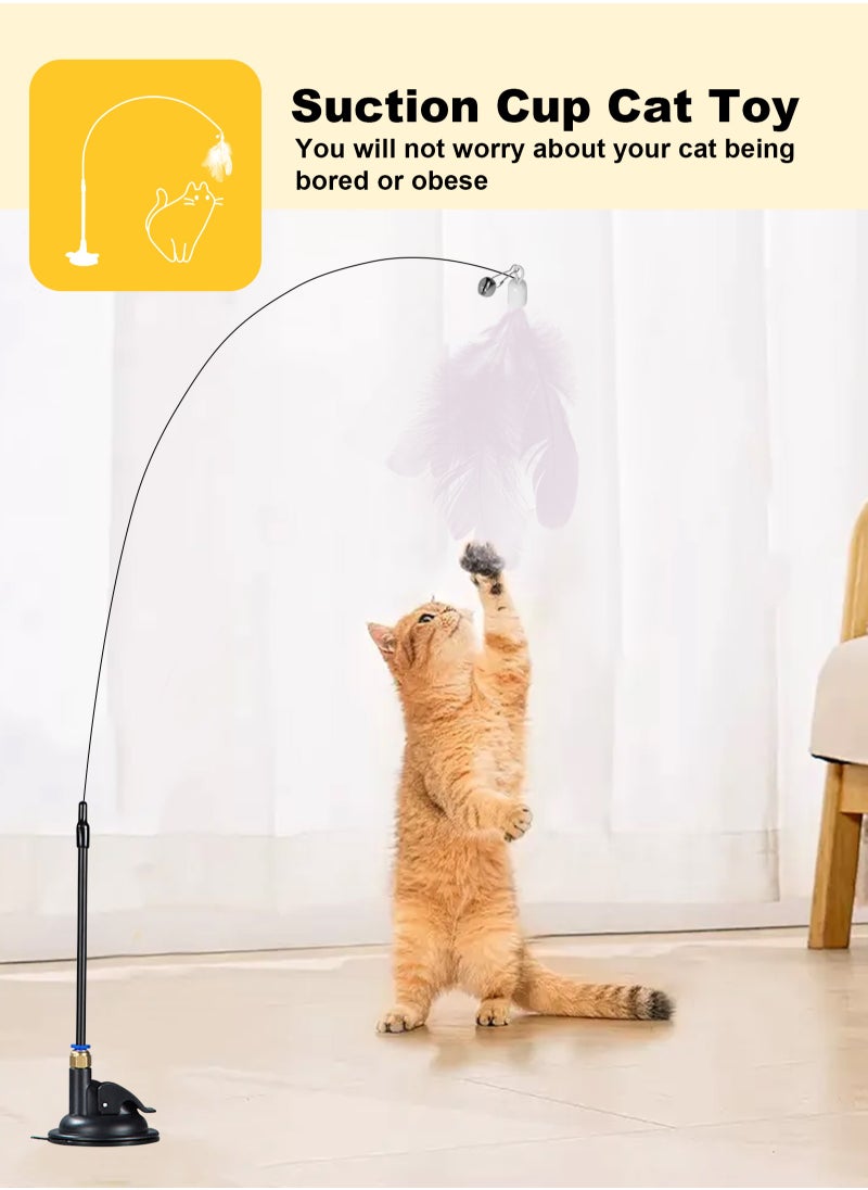 URbazaar - Cat Feather Toys,Cat Wand Toy with Powerful Suction Cup,Interactive Cat Toy Detachable Feather Replacements with Bell for Indoor Cats （2 Extra Feathers） - Image 1