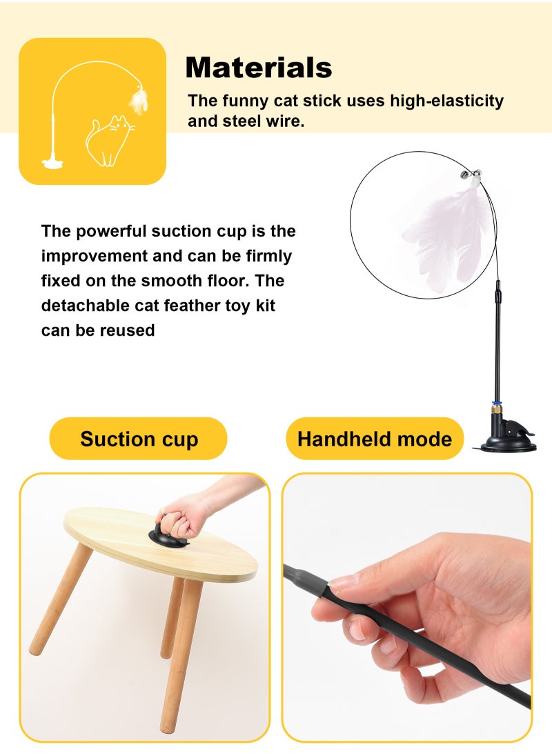 URbazaar - Cat Feather Toys,Cat Wand Toy with Powerful Suction Cup,Interactive Cat Toy Detachable Feather Replacements with Bell for Indoor Cats （2 Extra Feathers） - Image 1