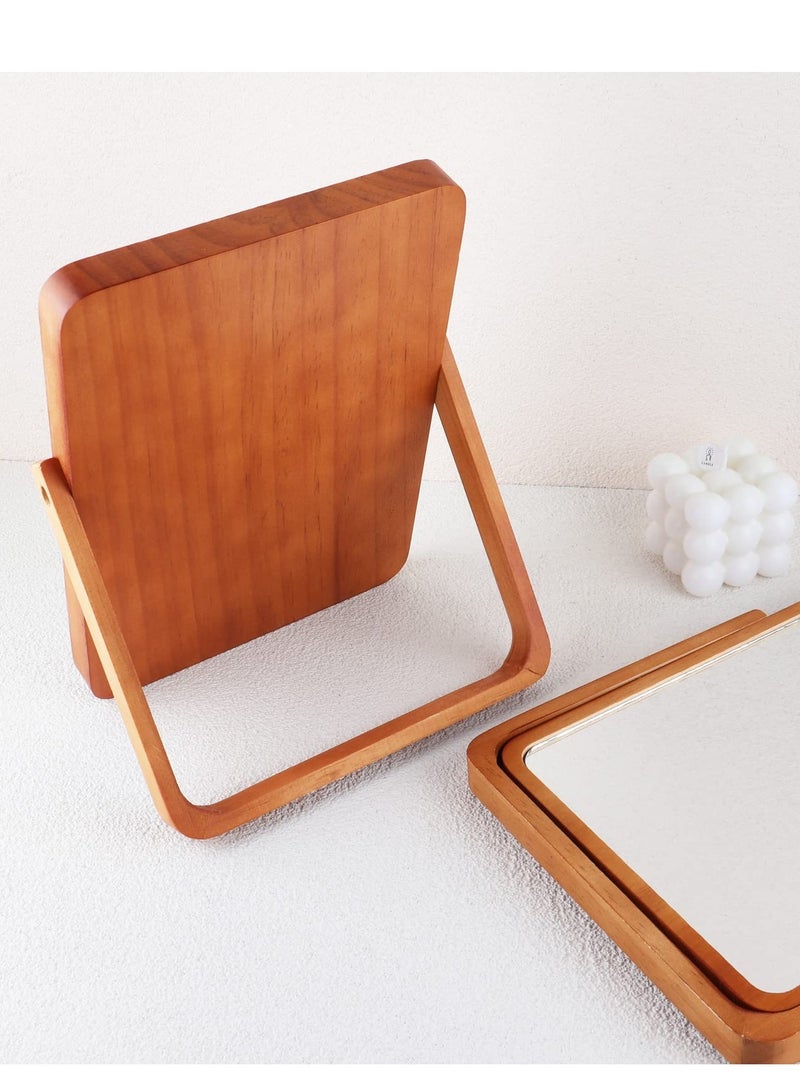Excefore Wooden Vanity Mirror Portable Wooden Table Mirror Folding HD Beauty Free Standing Travel Bathroom Mirror Desk Mirror for Living Room Bedroom - Image 2