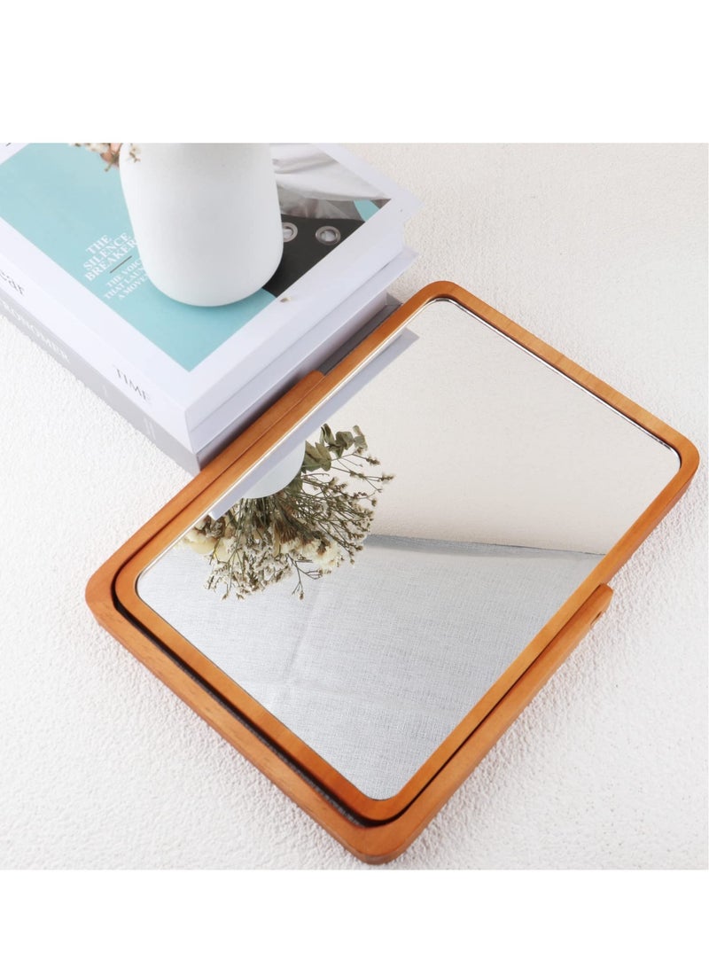 Excefore Wooden Vanity Mirror Portable Wooden Table Mirror Folding HD Beauty Free Standing Travel Bathroom Mirror Desk Mirror for Living Room Bedroom - Image 3