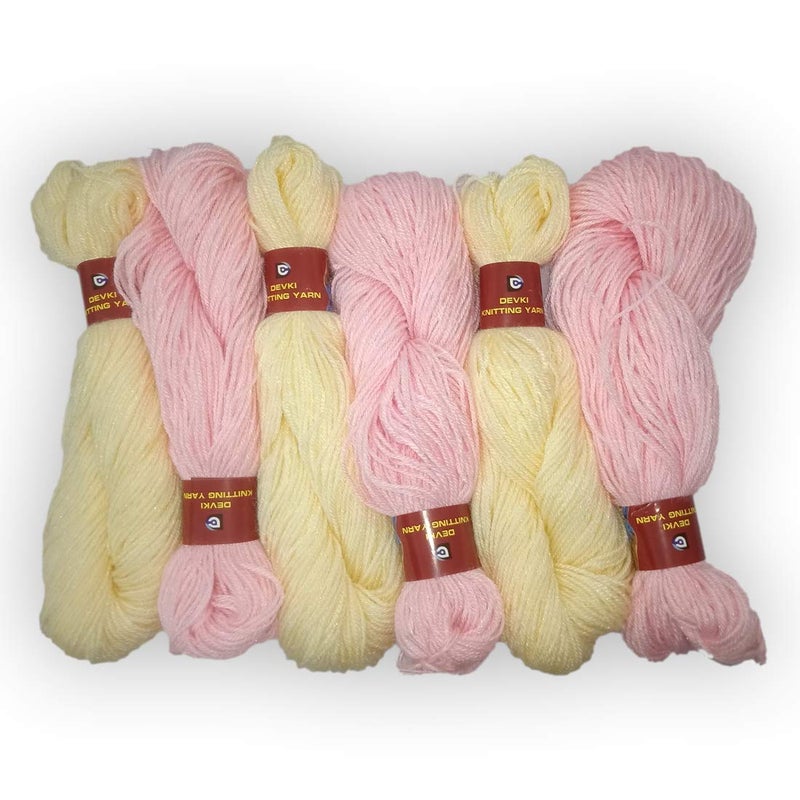 DEVKI DEVKI Knitting Yarn Light Cream LEMOANDE Pink Color 400GM Hand KnittingWool Pack Acrylic POLYMIDE