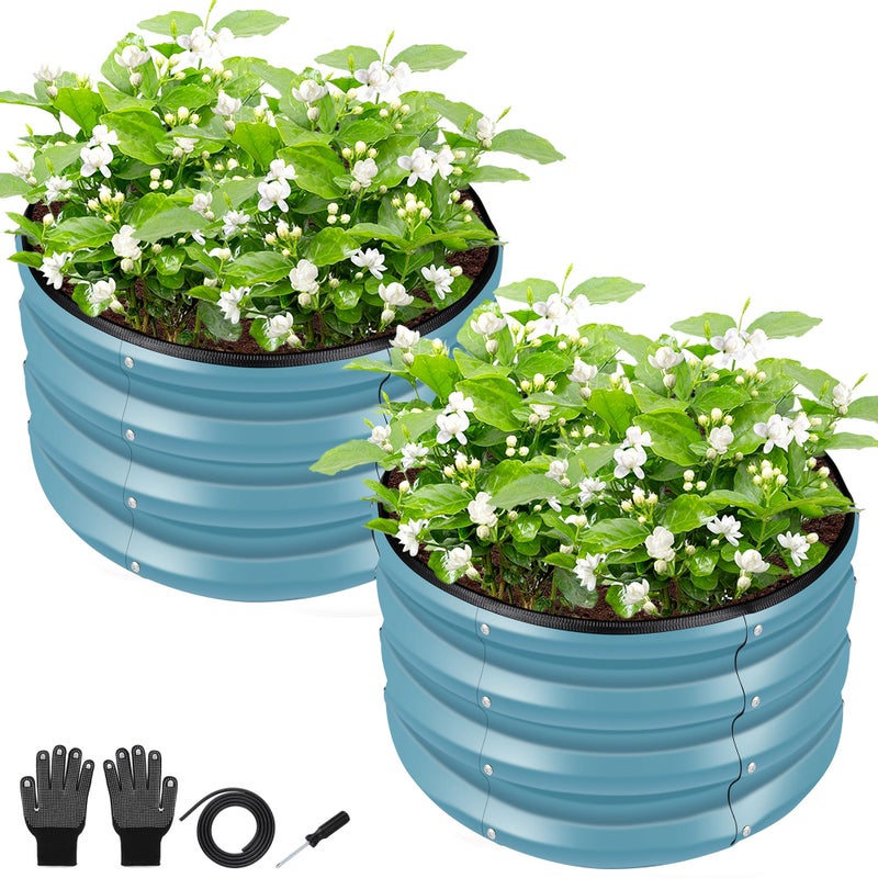 ZXZYHFTY Round Galvanized Raised Garden Bed kit,Blue Outdoor Garden Raised Planter Box, Round Large Metal Raised Garden Beds for Vegetable 2 * 2 * 1ft 2 Pcs - Image 2