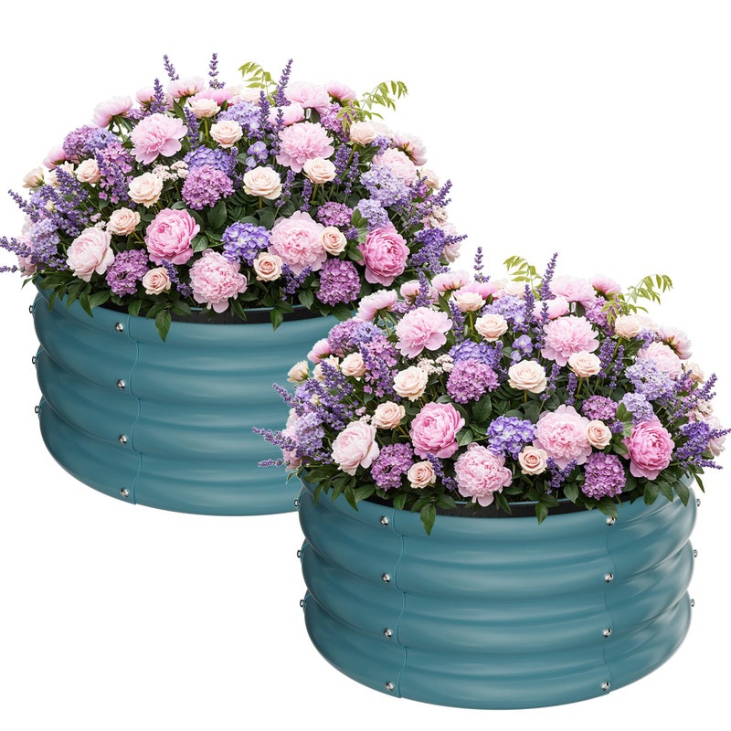 ZXZYHFTY Round Galvanized Raised Garden Bed kit,Blue Outdoor Garden Raised Planter Box, Round Large Metal Raised Garden Beds for Vegetable 2 * 2 * 1ft 2 Pcs - Image 1
