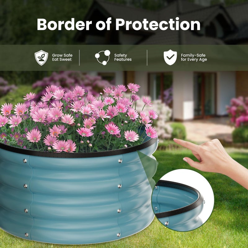 ZXZYHFTY Round Galvanized Raised Garden Bed kit,Blue Outdoor Garden Raised Planter Box, Round Large Metal Raised Garden Beds for Vegetable 2 * 2 * 1ft 2 Pcs - Image 3