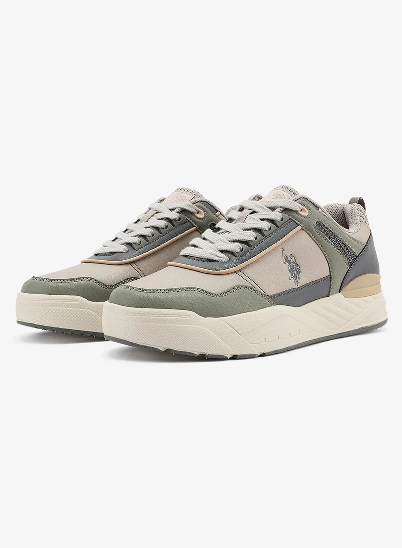 U.S. Polo Assn. Men's Beige Low-Top Sneakers - Modern Design with Grey Accents Shoes, Durable and Stylish Casual Footwear