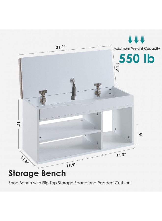 Apicizon Storage Bench, Shoe Bench with Flip Top Storage Space and Padded Cushion, Wooden Bench with Storage for Entryway, Living Room, 2-Tier Shoe Rack Organizer, White - Image 4