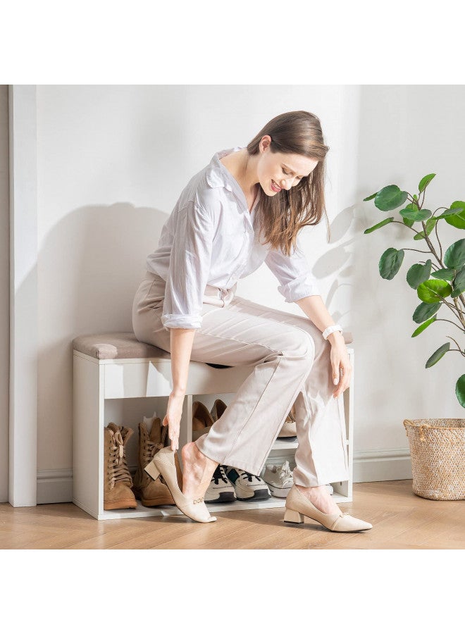 Apicizon Storage Bench, Shoe Bench with Flip Top Storage Space and Padded Cushion, Wooden Bench with Storage for Entryway, Living Room, 2-Tier Shoe Rack Organizer, White - Image 1