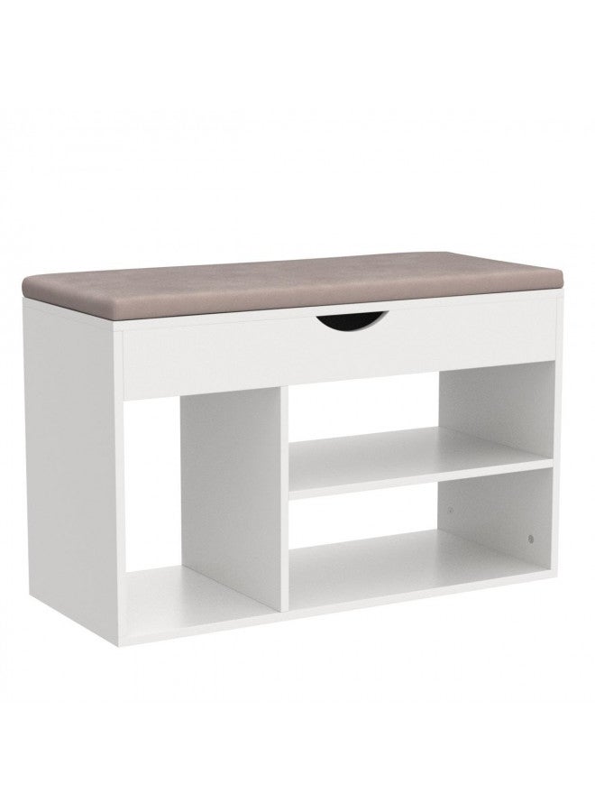 Apicizon Storage Bench, Shoe Bench with Flip Top Storage Space and Padded Cushion, Wooden Bench with Storage for Entryway, Living Room, 2-Tier Shoe Rack Organizer, White - Image 3