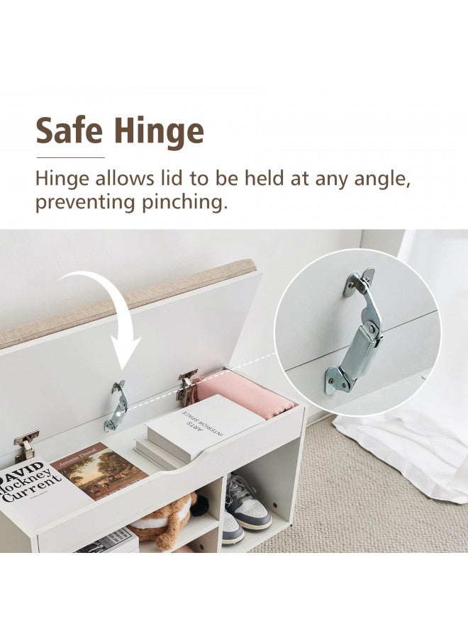 Apicizon Storage Bench, Shoe Bench with Flip Top Storage Space and Padded Cushion, Wooden Bench with Storage for Entryway, Living Room, 2-Tier Shoe Rack Organizer, White - Image 2