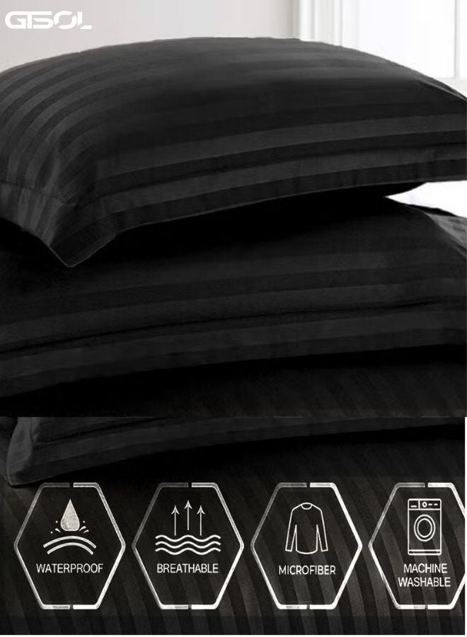 GTSOL 4-Piece Luxury King Size Striped Bedding Set – Premium Microfiber Duvet Cover Set with Deep Pocket Fitted Sheet (200x200+30cm) & 2 Pillowcases (48x74+5cm) – Soft Hotel Collection Comforter Cover Set for King Bed – Elegant Modern Bedroom Bedding - Image 2