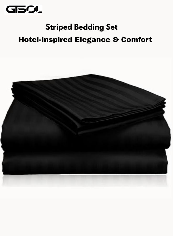 GTSOL 4-Piece Luxury King Size Striped Bedding Set – Premium Microfiber Duvet Cover Set with Deep Pocket Fitted Sheet (200x200+30cm) & 2 Pillowcases (48x74+5cm) – Soft Hotel Collection Comforter Cover Set for King Bed – Elegant Modern Bedroom Bedding - Image 3