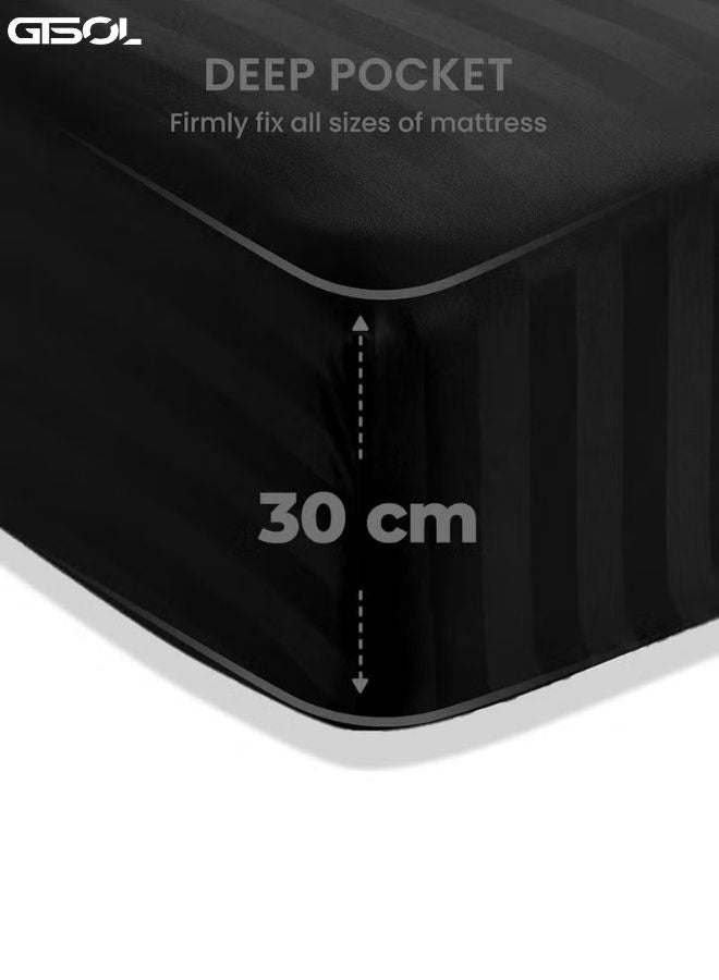 GTSOL 4-Piece Luxury King Size Striped Bedding Set – Premium Microfiber Duvet Cover Set with Deep Pocket Fitted Sheet (200x200+30cm) & 2 Pillowcases (48x74+5cm) – Soft Hotel Collection Comforter Cover Set for King Bed – Elegant Modern Bedroom Bedding - Image 5