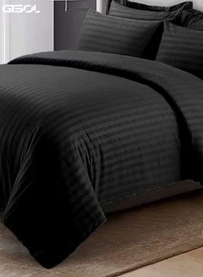 GTSOL 4-Piece Luxury King Size Striped Bedding Set – Premium Microfiber Duvet Cover Set with Deep Pocket Fitted Sheet (200x200+30cm) & 2 Pillowcases (48x74+5cm) – Soft Hotel Collection Comforter Cover Set for King Bed – Elegant Modern Bedroom Bedding - Image 4