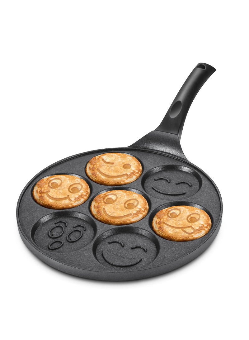 Barakah مقلاة بان كيك صغيرة غير لاصقة مع 7 وجوه مبتسمة، صانع كريب ممتع وسهل للأطفال، مثالي للإفطار! - Image 1