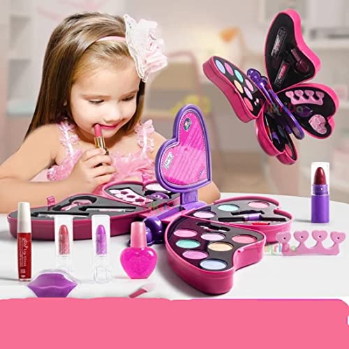 VikriDA 2-in-1 Butterfly Shape Makeup & Nail Art Kit | Big Size Pretend Play Cosmetic Set for Kids | Non-Toxic Deluxe Beauty Case – Pink - Image 5