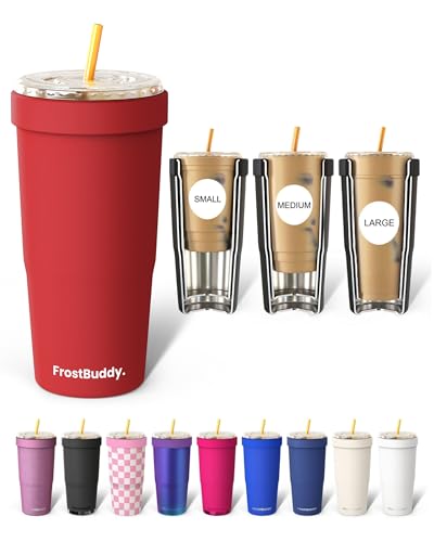 Frost Buddy Togo Buddy 30 oz Stainless Steel Vacuum Insulated Tumbler To Go Coffee Cup Iced Coffee Cups Iced Coffee Sleeve Travel Mug Thermal Cup for Hot Cold Drinks Dunkin Cup Crimson - Image 1