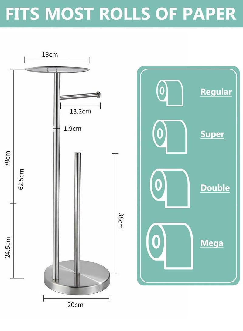 TRASSLE Toilet Paper Holder Stand for Bathroom Floor Standing Toilet Roll Dispenser Storages 4 Reserve Rolls, with Top Storage Shelf for Cell Phones, Wipe, Wallet and More (Silver) - Image 4