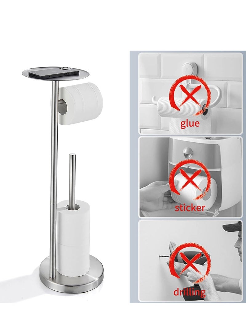 TRASSLE Toilet Paper Holder Stand for Bathroom Floor Standing Toilet Roll Dispenser Storages 4 Reserve Rolls, with Top Storage Shelf for Cell Phones, Wipe, Wallet and More (Silver) - Image 5