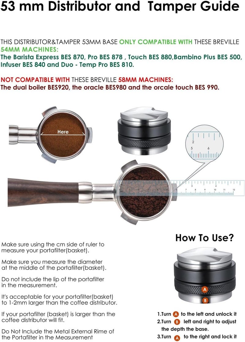 MATOW 53mm Coffee Distributor and Tamper, Dual Head Coffee Leveler Compatible with Breville 54mm Portafilter, Adjustable Depth- Professional Espresso Hand Tampers - Image 4
