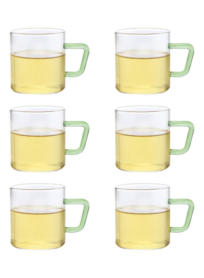 BOROSIL Set of 6 Classic Glass Mugs With Green Handle Clear 190ml - Image 1