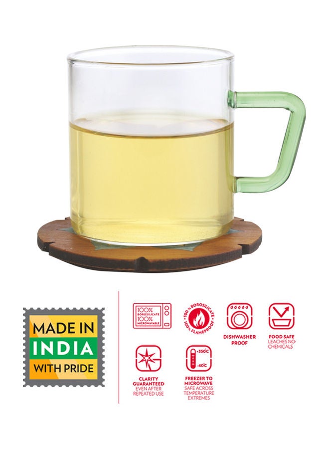 BOROSIL Set of 6 Classic Glass Mugs With Green Handle Clear 190ml - Image 4