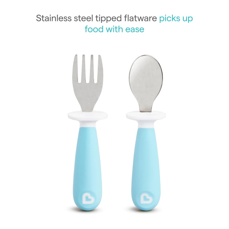 MunchkinÂ® Raiseâ„¢ Toddler Fork and Spoon Utensil Set, Rest Keeps Tip Off Table, BPA Free, 4 Pack, Blue/Green - Image 3