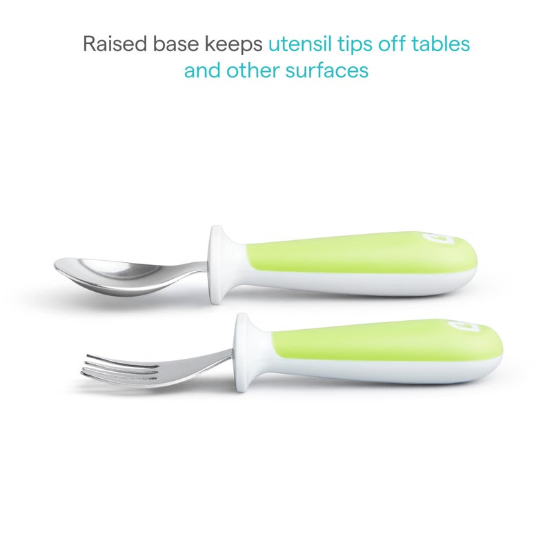 MunchkinÂ® Raiseâ„¢ Toddler Fork and Spoon Utensil Set, Rest Keeps Tip Off Table, BPA Free, 4 Pack, Blue/Green - Image 4