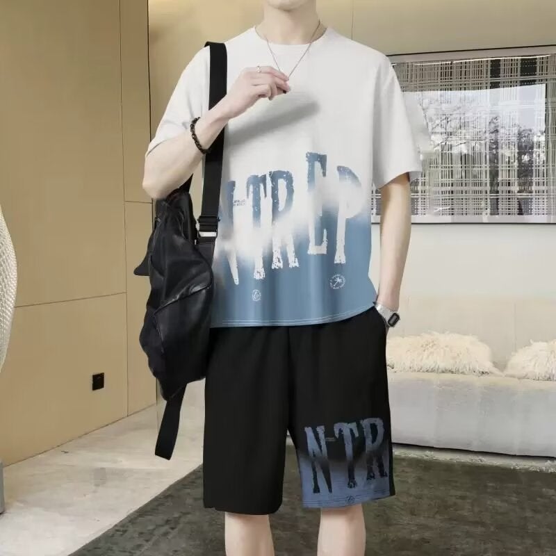 Sportswear Suit Men'S Summer Short-Sleeved T-Shirt Basketball Clothes Casual Shorts Two-Piece Korean Fashionable 2024 - Image 1