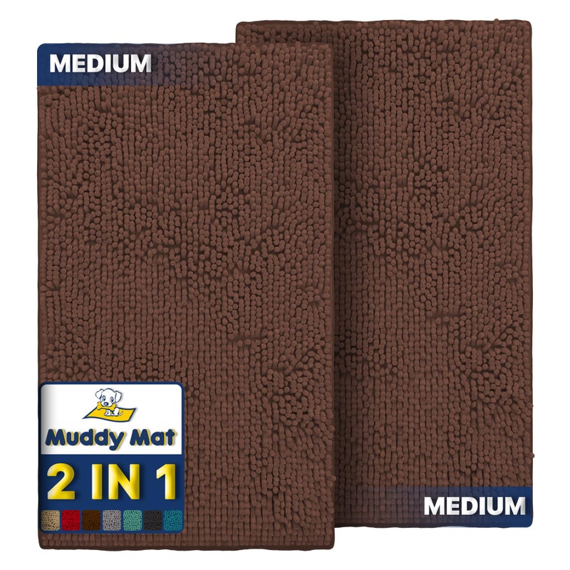 Muddy MatÂ® 2-Piece Brown Medium 30"X19" AS-SEEN-ON-TV Highly Absorbent Microfiber Door Mat, Bath Mat and Pet Rug, Non Slip Thick Washable Soft Chenille for Kitchen Bathroom Bedroom Indoor and Outdoor - Image 1