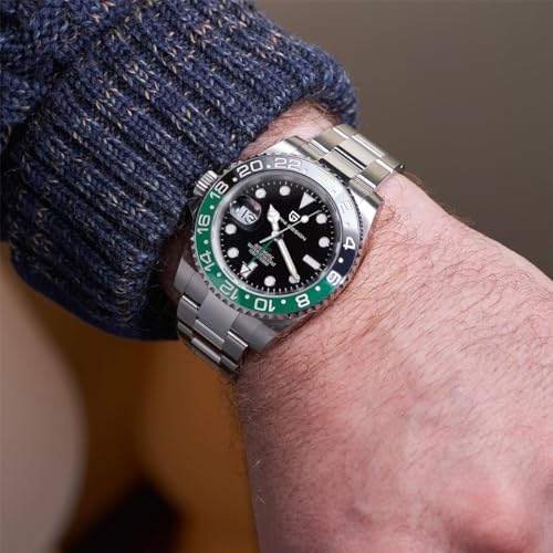 PAGRNE DESIGN ساعة رجالية بتصميم Pagani GMT أوتوماتيكية ميكانيكية مع إطار سيراميك دوار وسوار فولاذي مقاوم للصدأ مع وظيفة التاريخ - ساعة رياضية رجالية (حزام فولاذي أسود أخضر-3) - Image 3