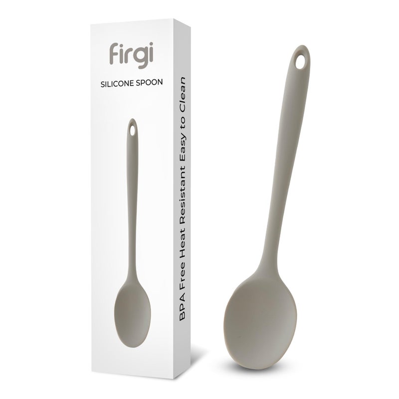 FIRGI Multi Platinum Silicone Cooking Spoon for Baking, Scraping & Mixing, 100% Food Grade Colorful Silicone Kitchen & Serving Utensils, Heat Resistant, Non-Stick Cookware - 11.4 inch Warm Gray - Image 1