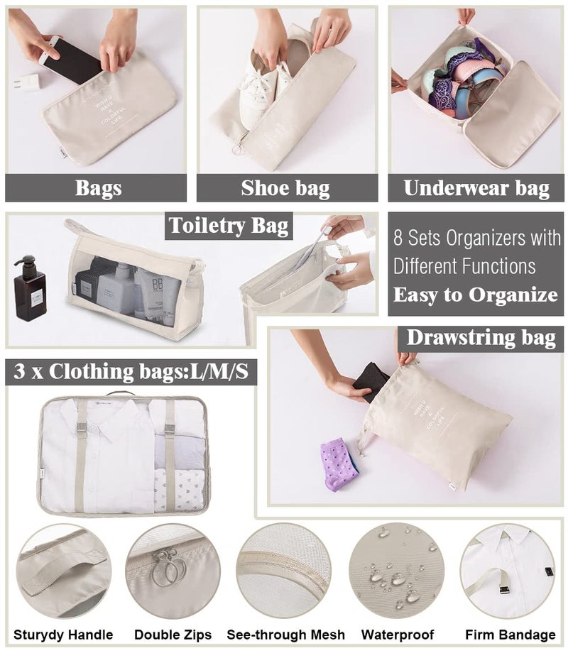 8 Set Packing Cubes for Suitcases, Travel Cubes Packing Luggage Organizers Accessories Bag,Large Lightweight Waterproof Storage Bag,Travel Gear with Toiletries Cosmetic Clothes Shoe Bag - Image 2
