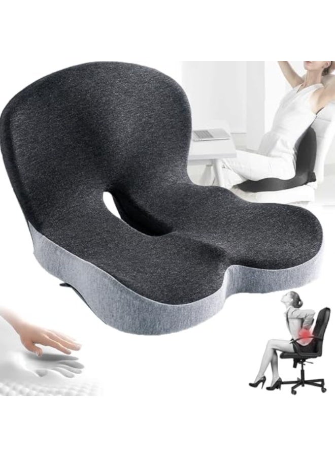 كيلا وسادة مقعد من إسفنج الذاكرة لسائقي الشاحنات، وكراسي المكاتب، ومقاعد السيارات، ودعم الظهر، ووسادة لتخفيف آلام عرق النسا، ووسادة مريحة لتخفيف الضغط على عظم العصعص، ووسادة مريحة للجلوس والقيادة لفترات طويلة (رمادي داكن) - Image 1