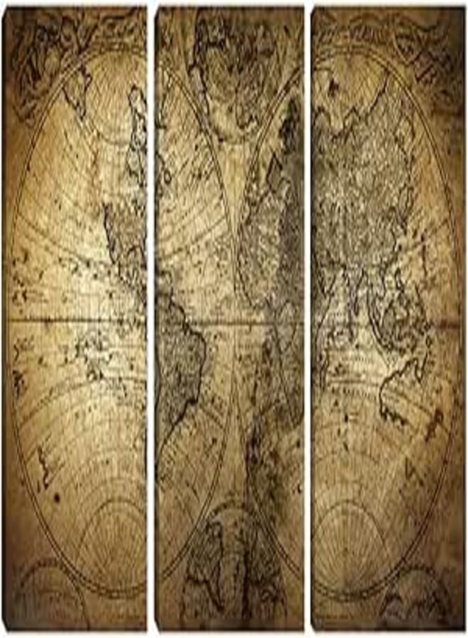 EAVUTY Vintage World Map Poster Prints Wall Art Wall Decor 3 Pieces Earth Map Canvas Painting Home Wall Posters for Living Room Bedroom Office Decorative Pictures Framed Artwork 24"x36" 