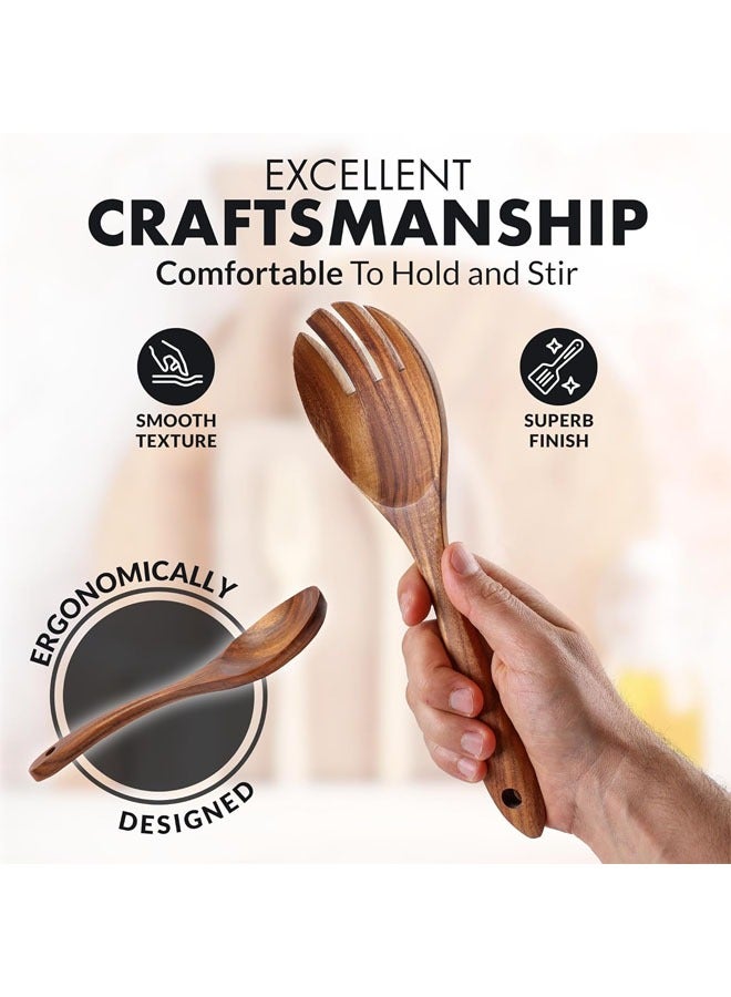 ملاعق خشبية فاخرة مكونة من 8 قطع للطهي، أدوات طهي خشبية من خشب الساج بلمسة نهائية ناعمة، خشب الساج الطبيعي بلمسة نهائية ناعمة، أدوات طهي خشبية غير لاصقة، أدوات خشبية مصنوعة يدويًا - Image 3