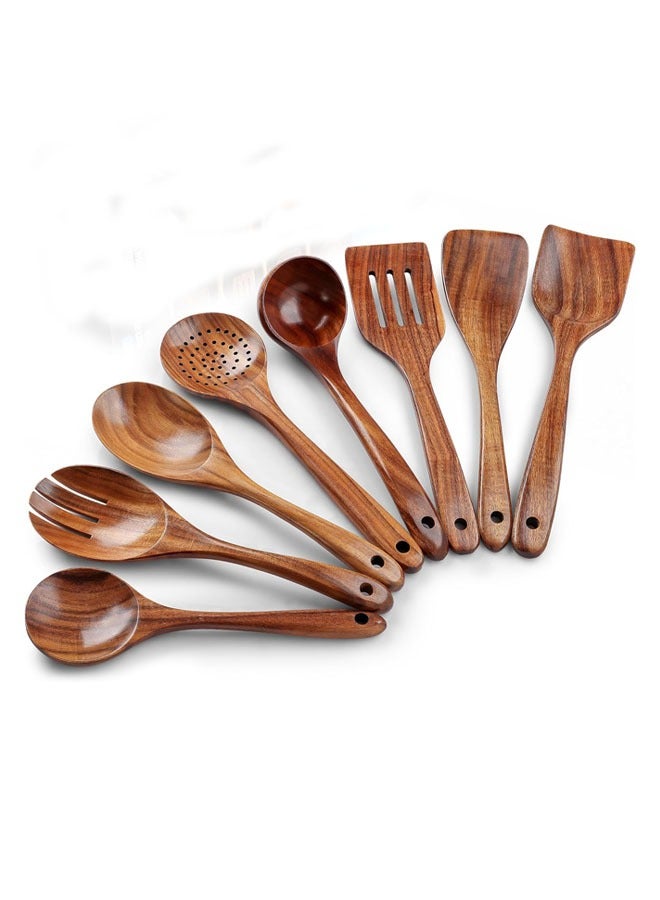 ملاعق خشبية فاخرة مكونة من 8 قطع للطهي، أدوات طهي خشبية من خشب الساج بلمسة نهائية ناعمة، خشب الساج الطبيعي بلمسة نهائية ناعمة، أدوات طهي خشبية غير لاصقة، أدوات خشبية مصنوعة يدويًا - Image 1
